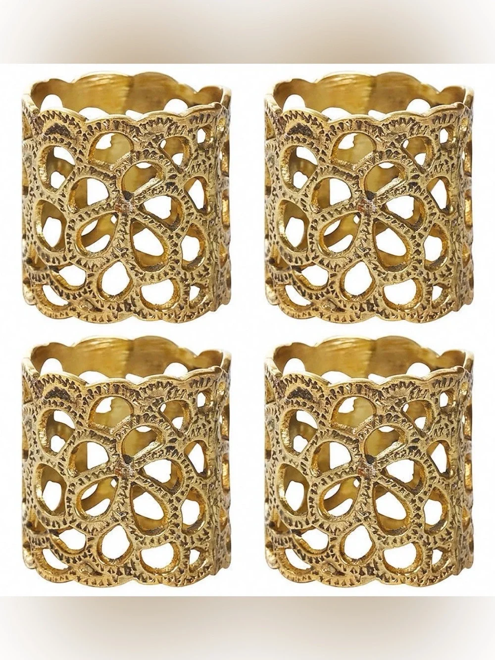 SET of 4 - New Oscar de la Renta Gardenia Brass Napkin Rings